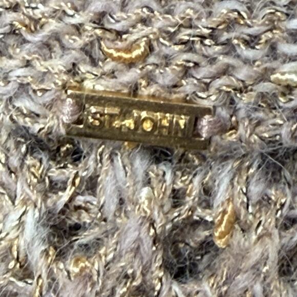 St. John Open Knit Poncho Sweater Wool Blend Gold Accent Women’s L - Picture 6 of 7
